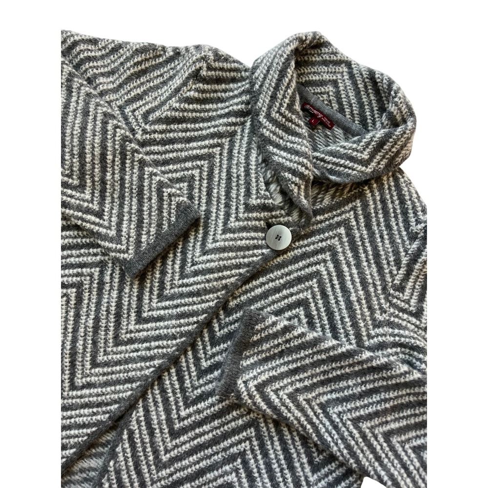 Betty Betty Firenze Women's L Gray White Chevron‎ Knit Cardigan Sweater Italy